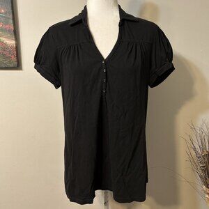 Faded Glory Women Black Polo Shirt Top Short Sleeve V Neck  Buttons Size 1X 16W